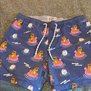 Party Pants Blue Swim Shorts with Cartoon Print